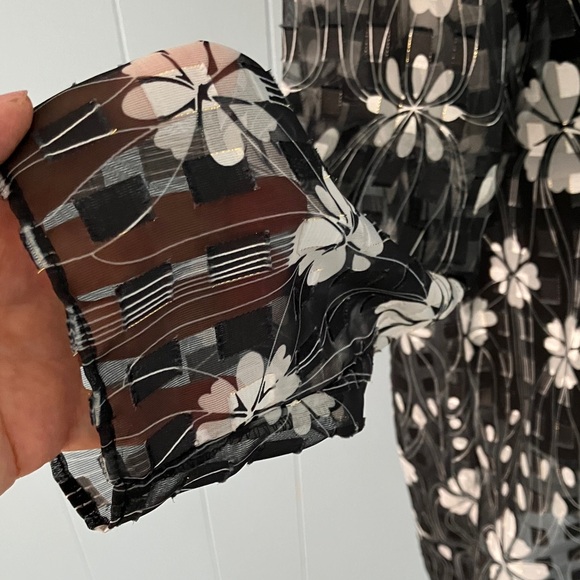 VTG R&M Richards By Karen Kwong Sheer Black White Floral Open Front Duster Y2K - Picture 6 of 8